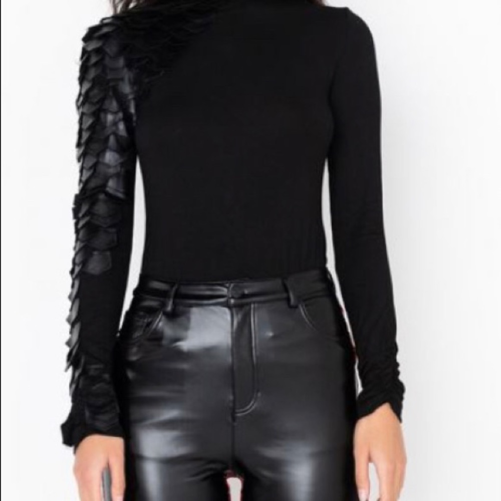 Black faux leather sleeve top